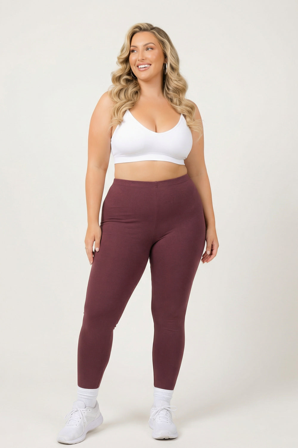 PERFECT FORM LEGGINGS plus　Mサイズ Women's Plus Size Cotton Full Length Leggings - Eggplant - Curvy Sense