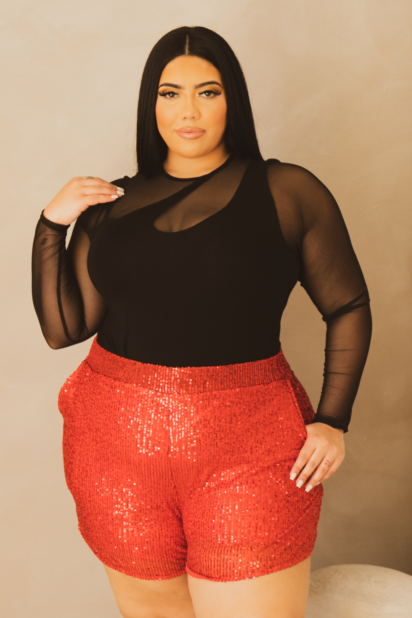 Plus Size Jemila Sequin Short Red