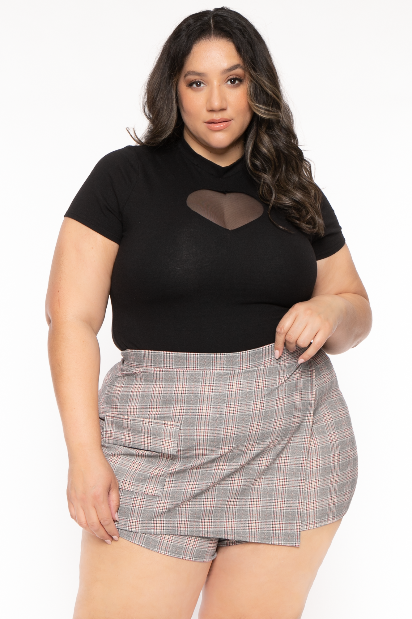 Women's Plus Size Karalline Plaid Skort-Multi Curvy Sense