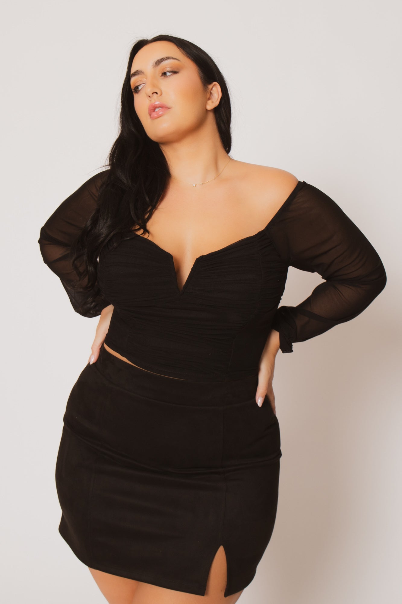 Women's Plus Size Kendra Faux Suede Mini Skirt Black Curvy Sense