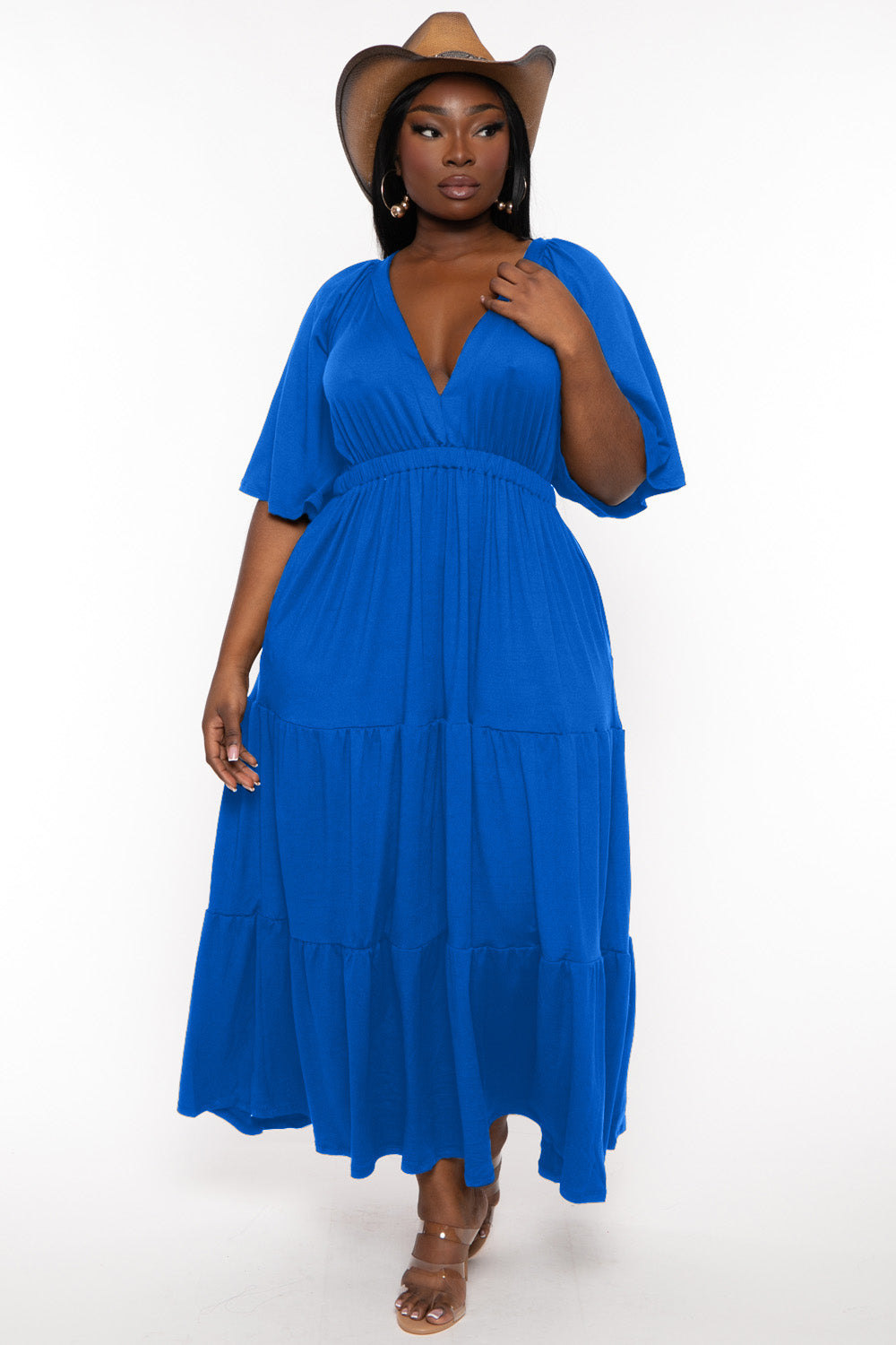 Plus Size Ariella Tiered Maxi Dress - Blue 1x / Blue at Curvy Sense Plus Size Ariella Tiered Maxi Dress - Blue 1x / Blue at Curvy Sense