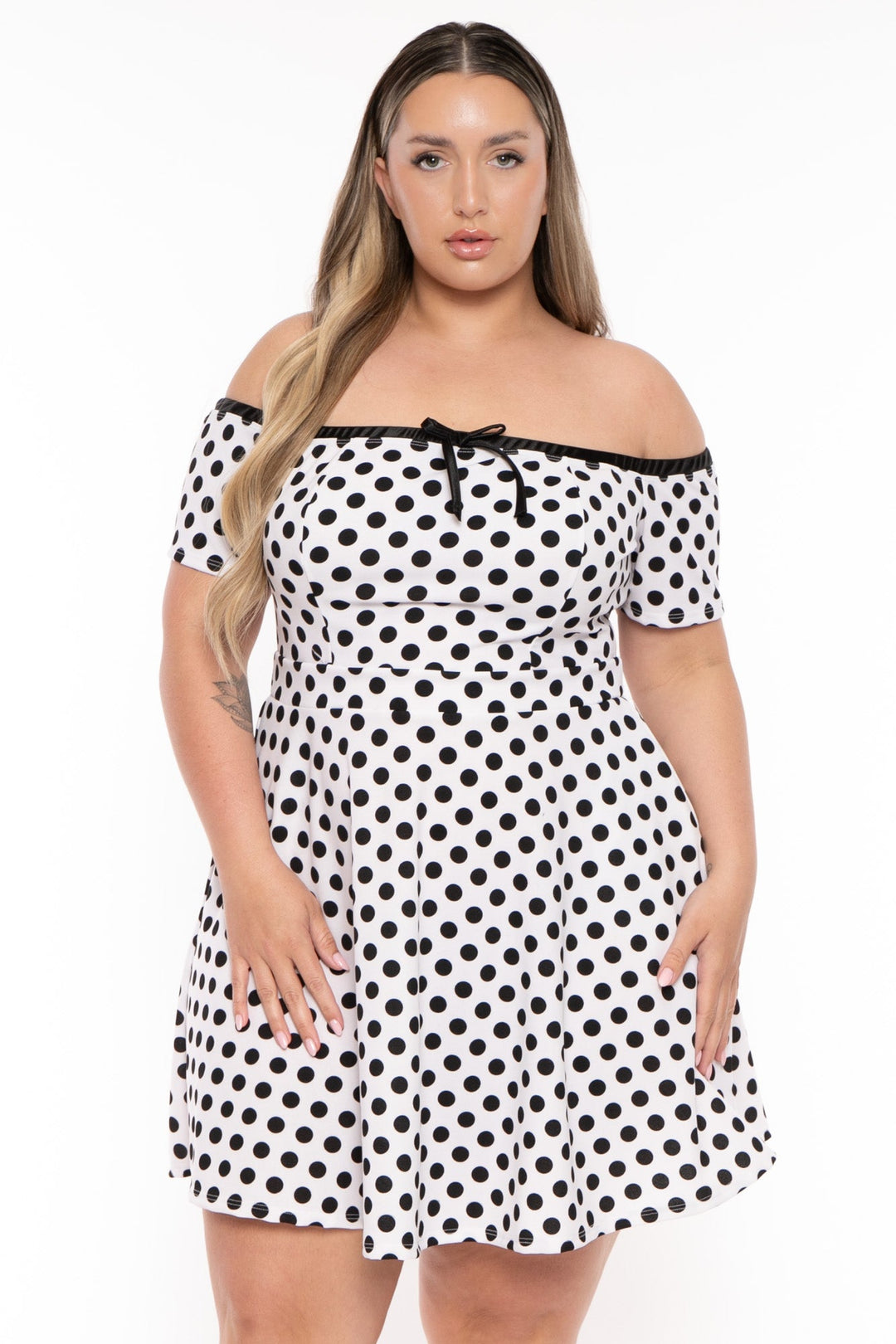 Curvy Sense Dresses Plus Size Adelaide Polka Dot Flare Dress - White