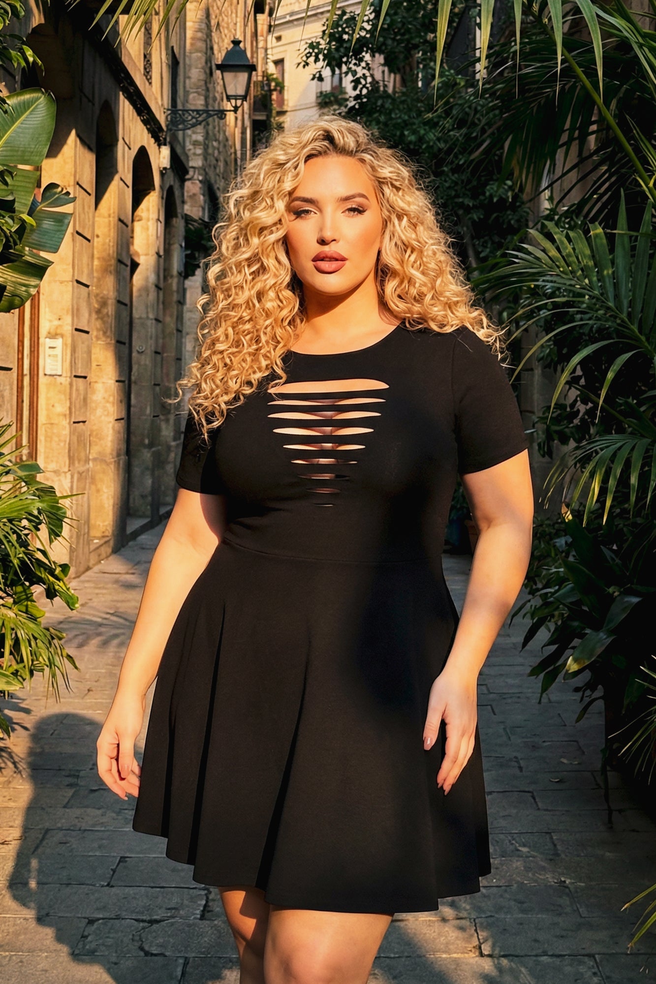 Women's Plus Size Amaira Destructed Flare Dress - Black