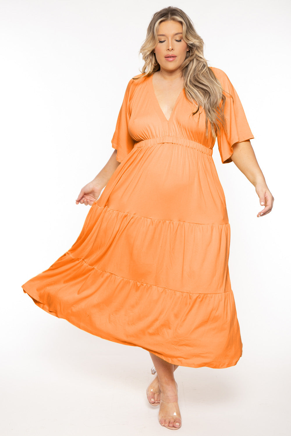 plus size tiered maxi dress Final Sale Sleeveless Frill in Black and White Polka Dot short sleeves and a tiered frill hem design Plus Size Square Neck Maxi