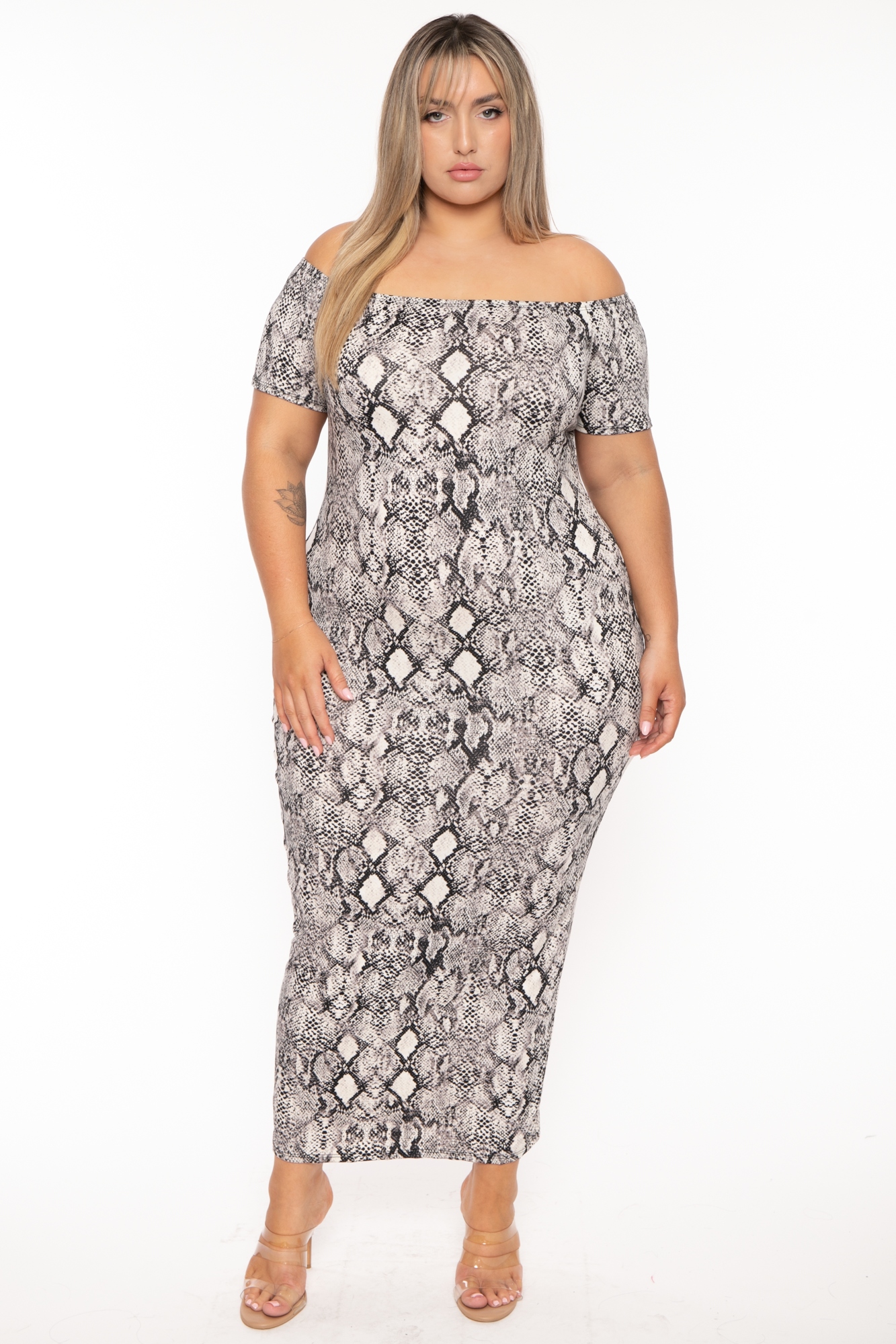 Off the shoulder snake print dress hot sale