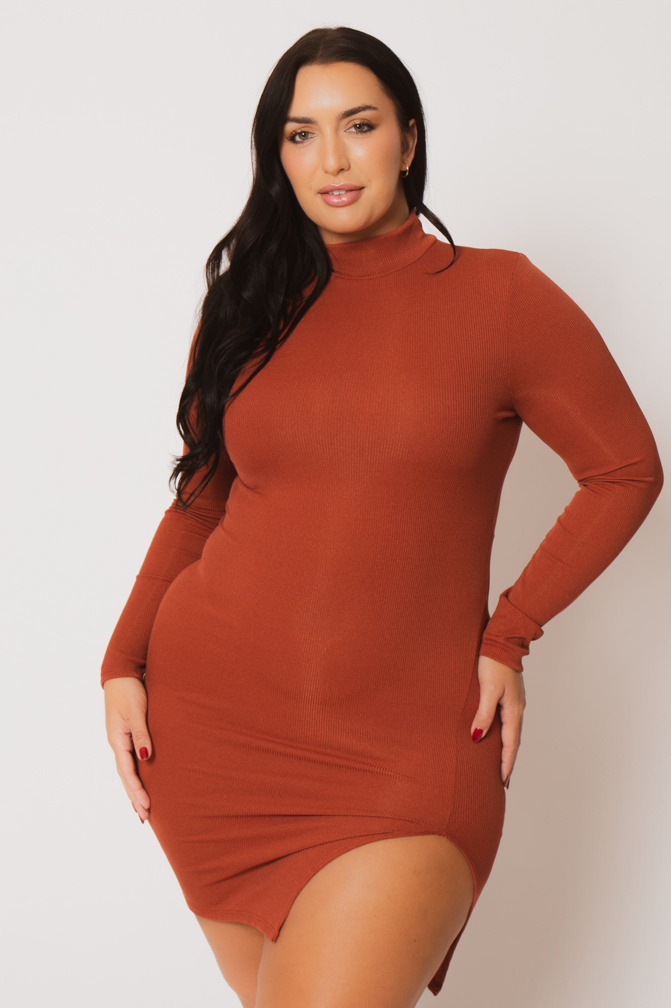 plus size long sleeve mini dress Black Ruched Long-Sleeve Plus-Size Style number Plus Size Autumn Glow Mini