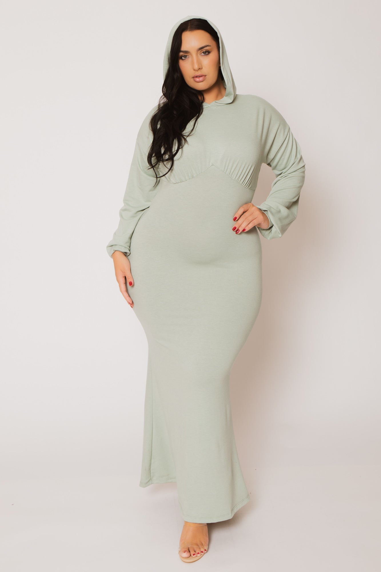 Women's Plus Size Cool Comfort Hoodie Dress - Sage