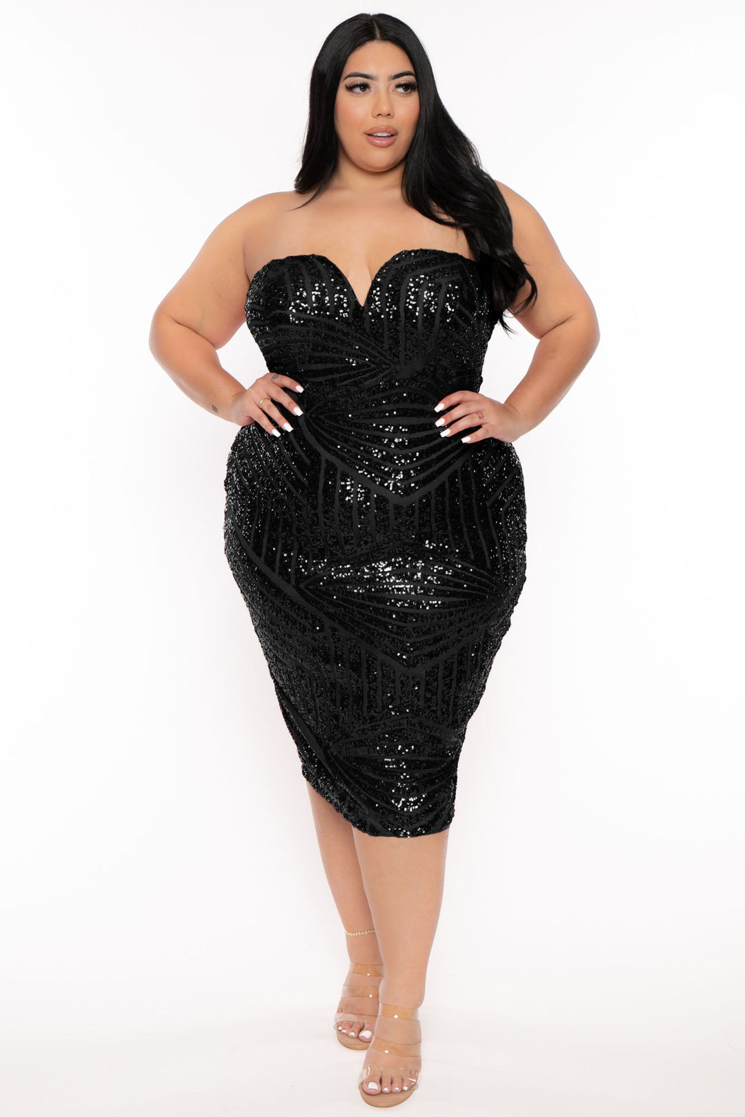 Curvy Sense Dresses 1X / Black Plus Size Dallyn Sequin Dress - Black