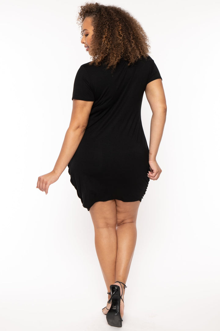 Curvy Sense Dresses Plus Size Dolley Tulip Mini Dress -Black