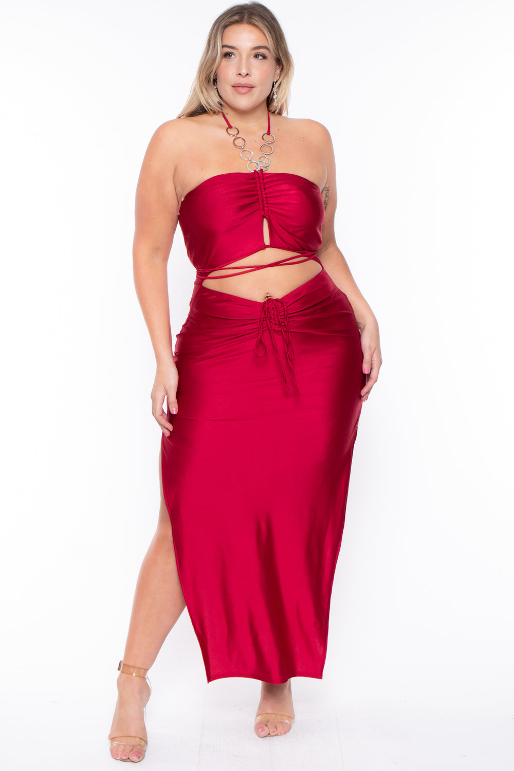 Women's Plus Size Giselle Halter Dress - Red - Curvy Sense Women's Plus Size Giselle Halter Dress - Red - Curvy Sense