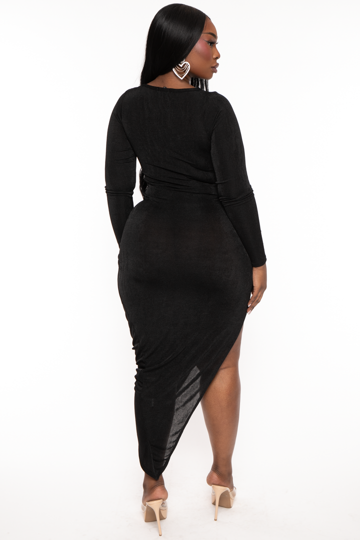 Curvy Sense Dresses Plus Size Maia Draped Midi  Dress - Black