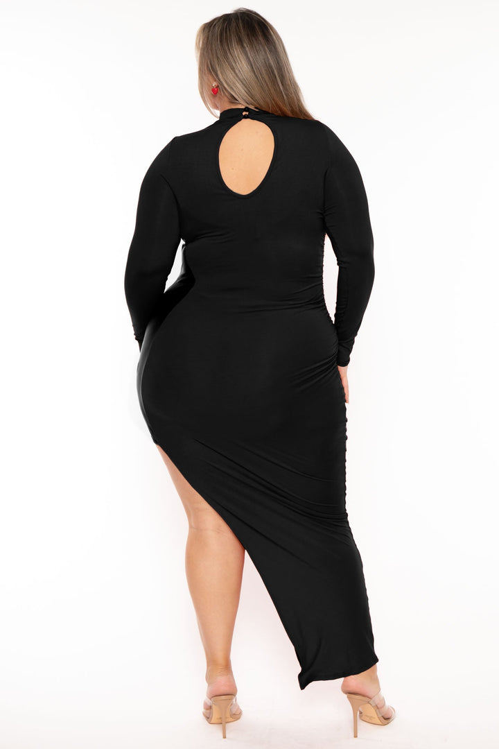 Curvy Sense Dresses Plus Size Melanie Asymmetric Maxi Dress - Black