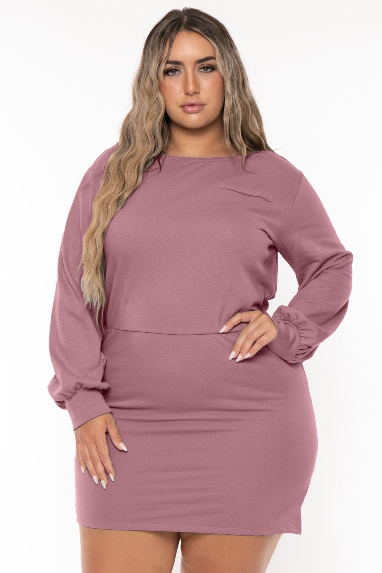 Plus Size Moni Fitted Mini Dress - Lavender 2X / Lavender at Curvy Sense Plus Size Moni Fitted Mini Dress - Lavender 2X / Lavender at Curvy Sense