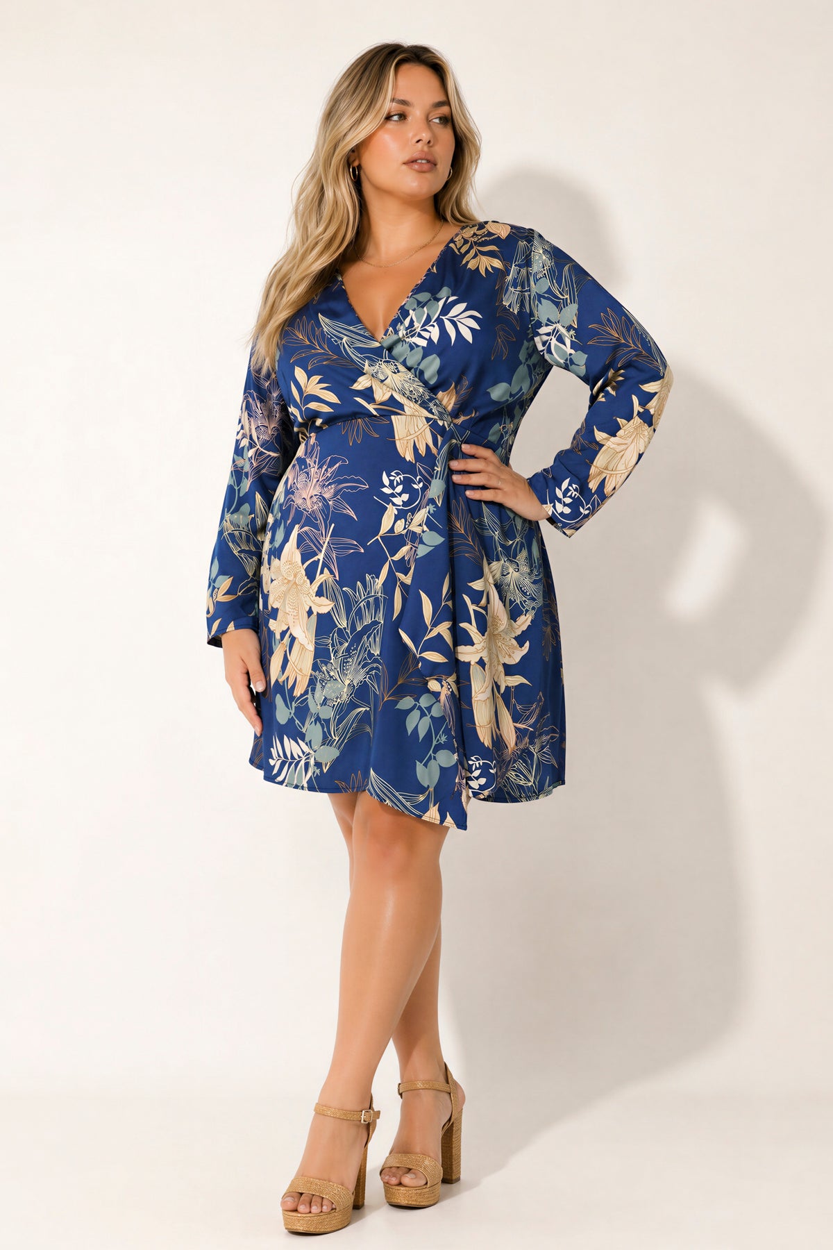 blue satin dress plus size Plus Size Sapphire Garden Satin Dress