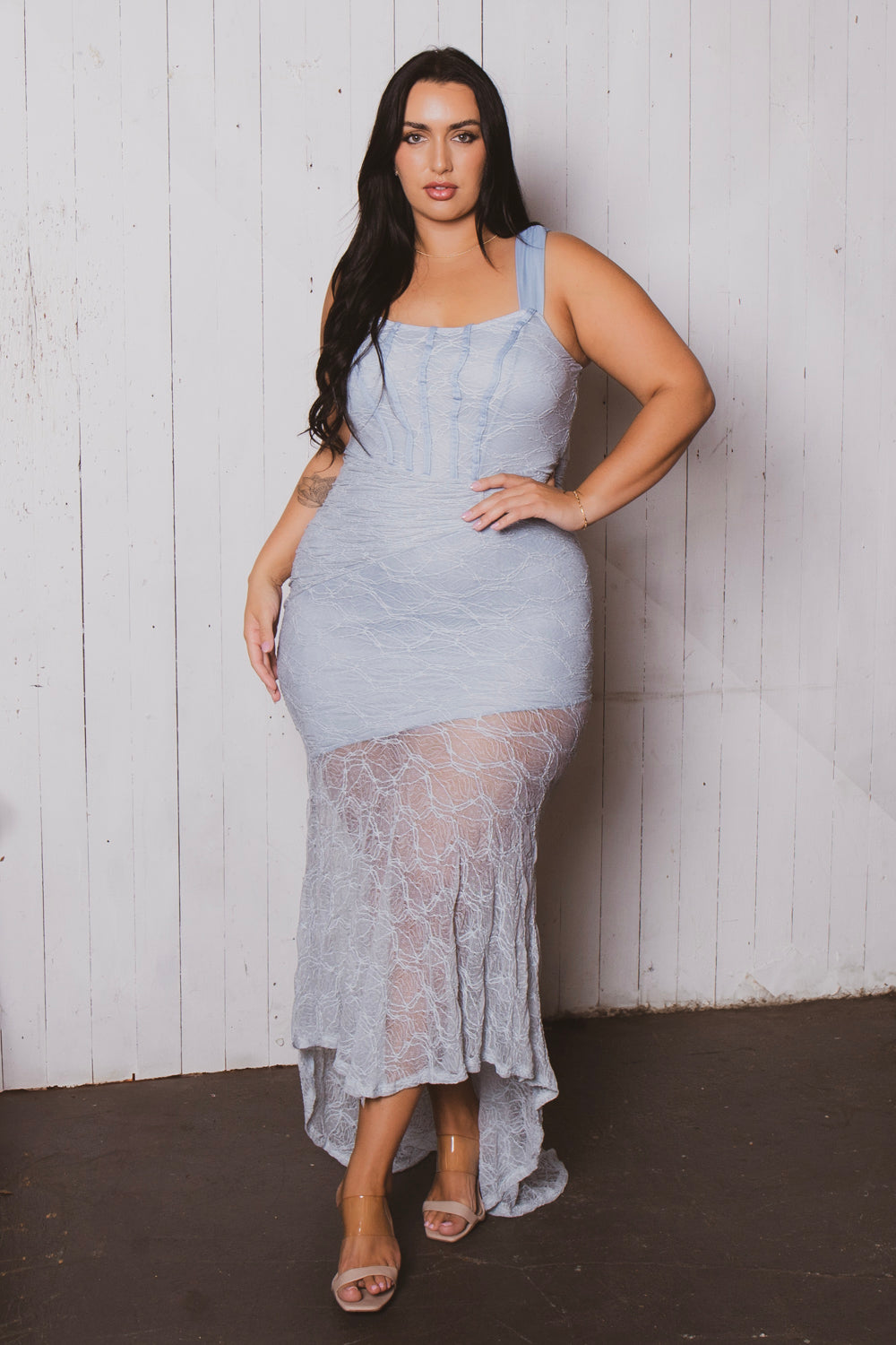 Plus Size Serene Bloom Lace Dress- Blue 2X / Blue at Curvy Sense Plus Size Serene Bloom Lace Dress- Blue 2X / Blue at Curvy Sense