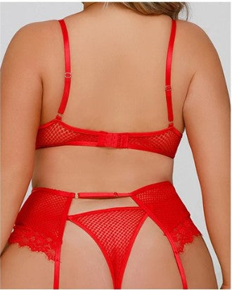 China Intimates Copy of Plus Size Mesh Delight 3 piece Lace lingerie set - Red