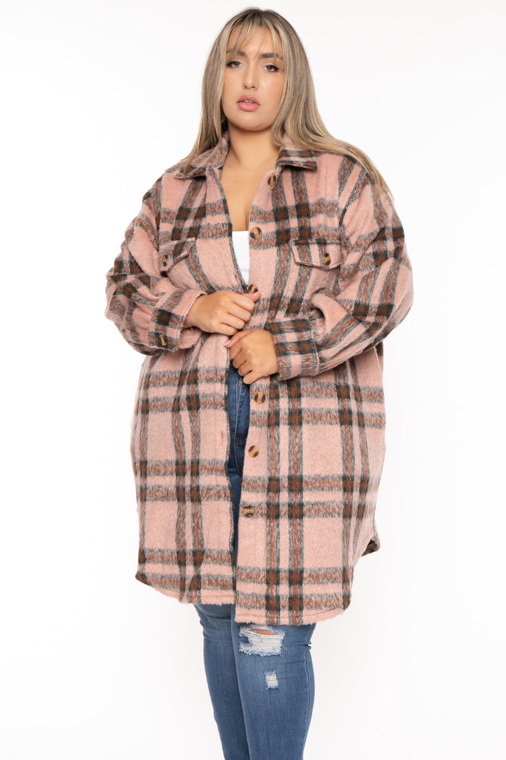 GEE GEE Jackets And Outerwear Plus Size Plaid Long Coat- Mauve