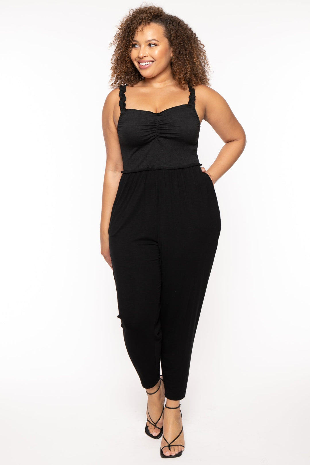 Curvy Sense Jumpsuits and Rompers 1X / Black Plus Size Chelly Smocked  Jumpsuit - Black