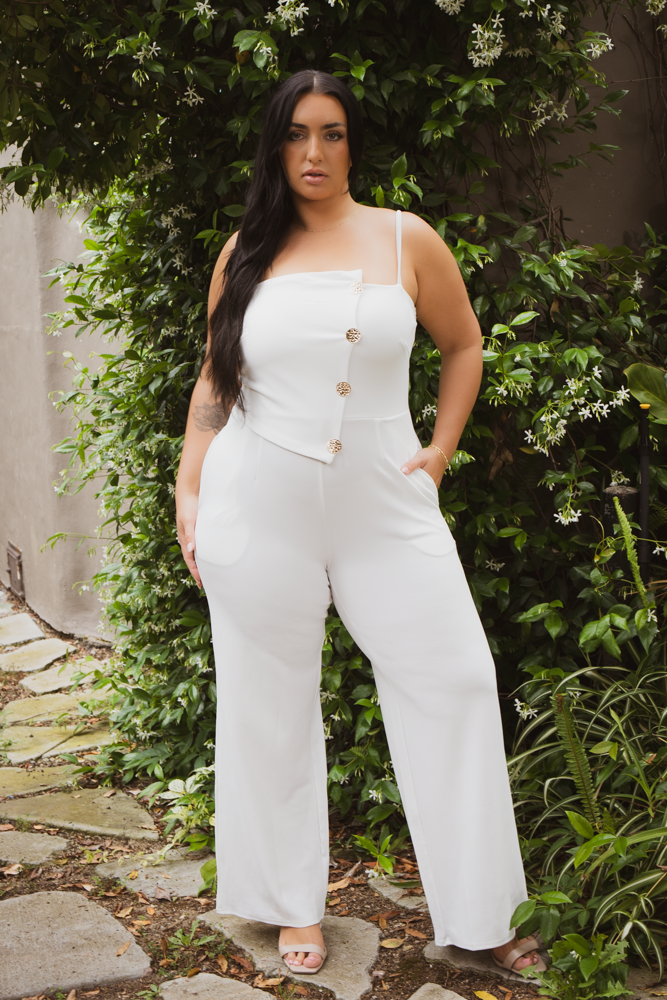 Elegant Jumpsuit White Wide Leg Jumpsuit Plus Size Womens One