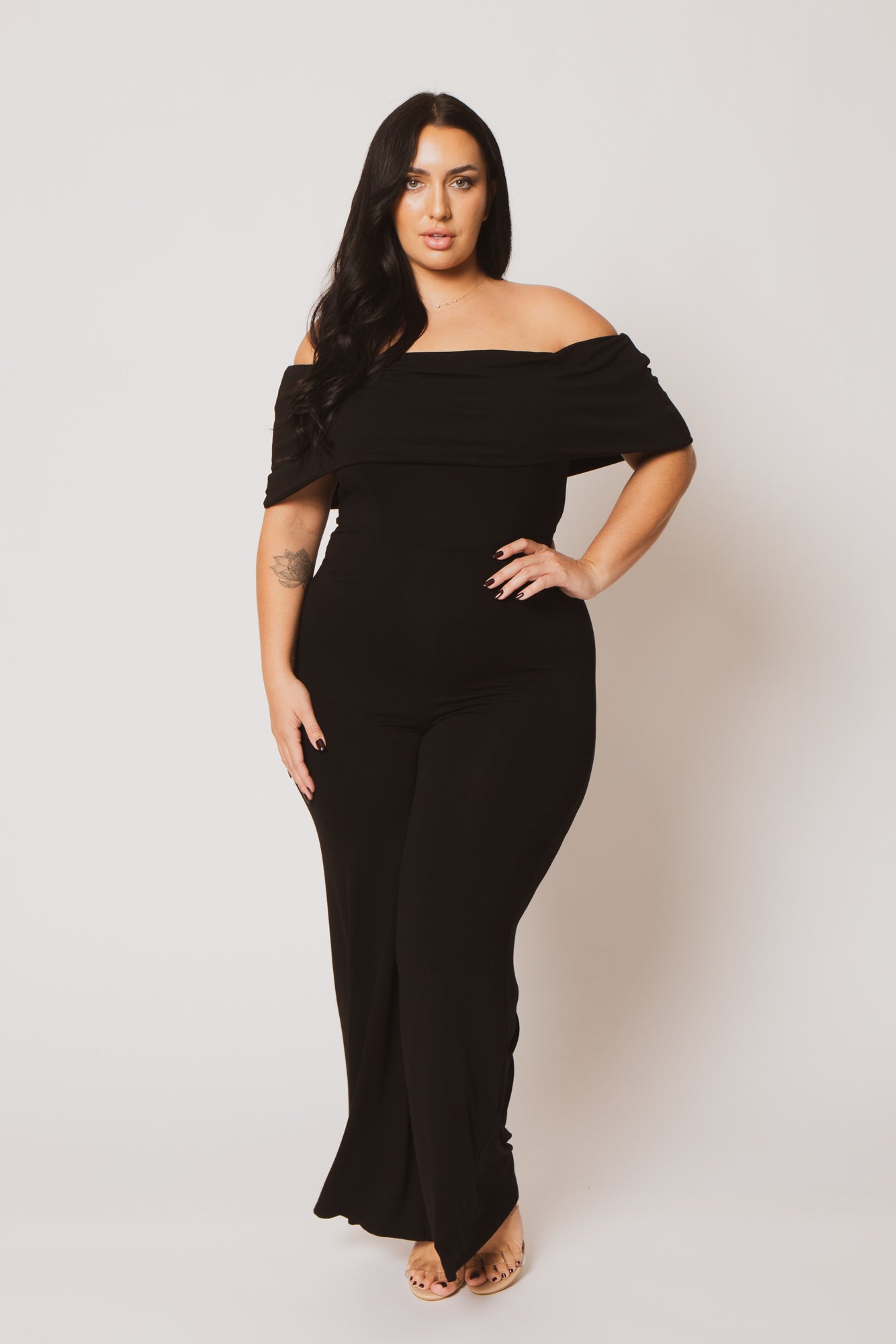 Women's Plus Size Sophia Off Shoulder Jumpsuit - Black - Curvy Sense
