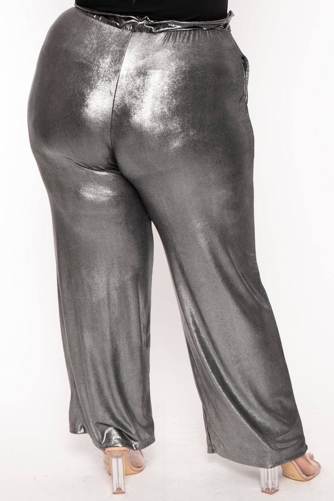 Heimish Pants Plus Size   Anitra  Metallic Slinky  Pants- Silver