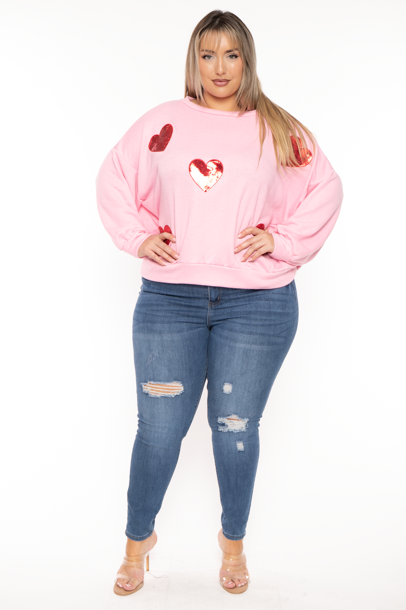 Plus Size Maddi Heart Patch Sweater Pink