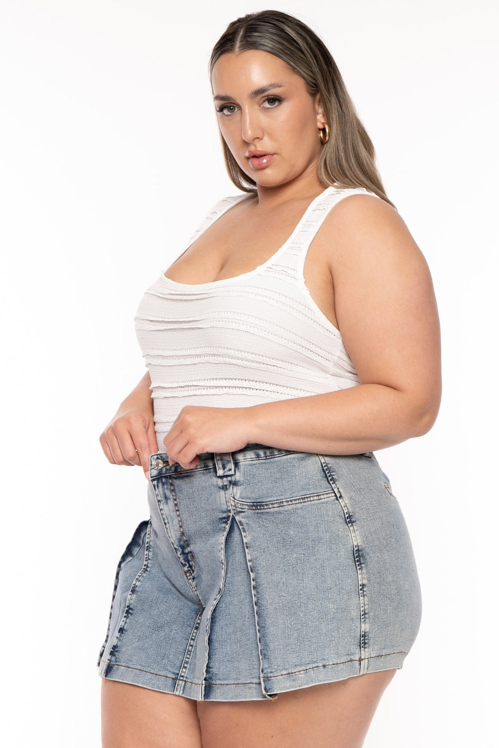 Curvy Sense Tops Plus Size Emma Ruffle Tank   Top - White