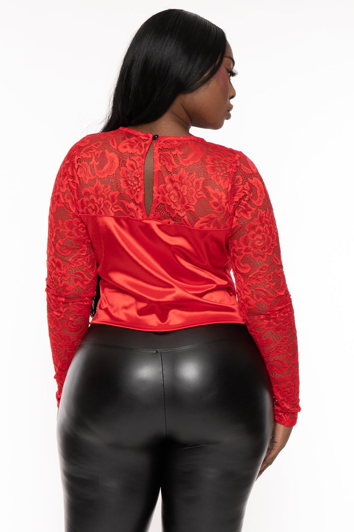 Curvy Sense Tops Plus Size Leisa  Lace Top- Red
