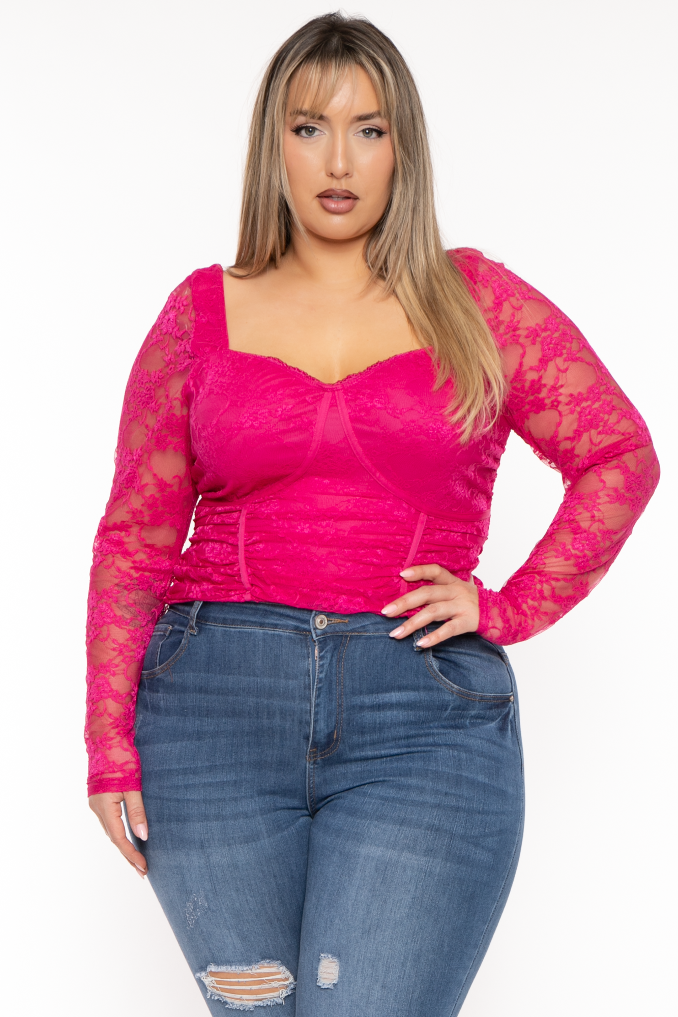 Plus Size Loxley Lace Top Fuchsia