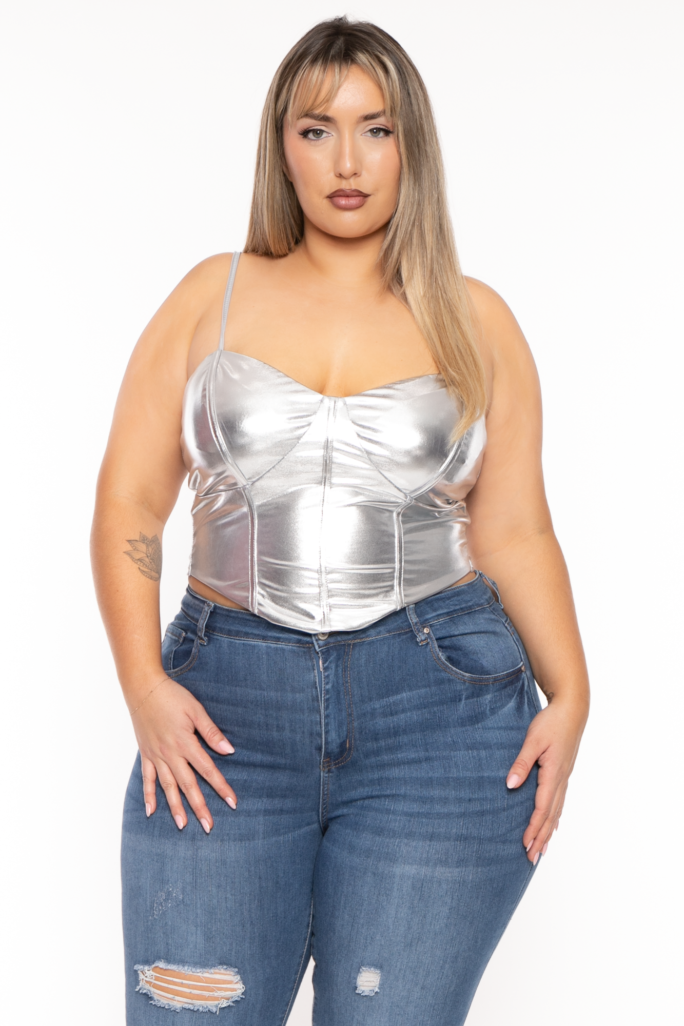 Plus Size Nova Metallic Corset Top Silver