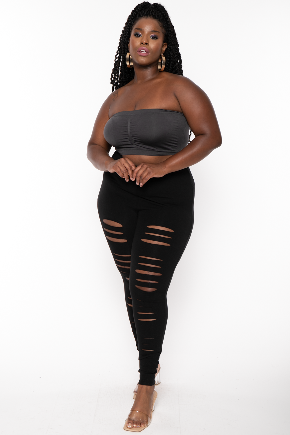 Women’s Plus Size Distressed Leggings - Black - Curvy Sense