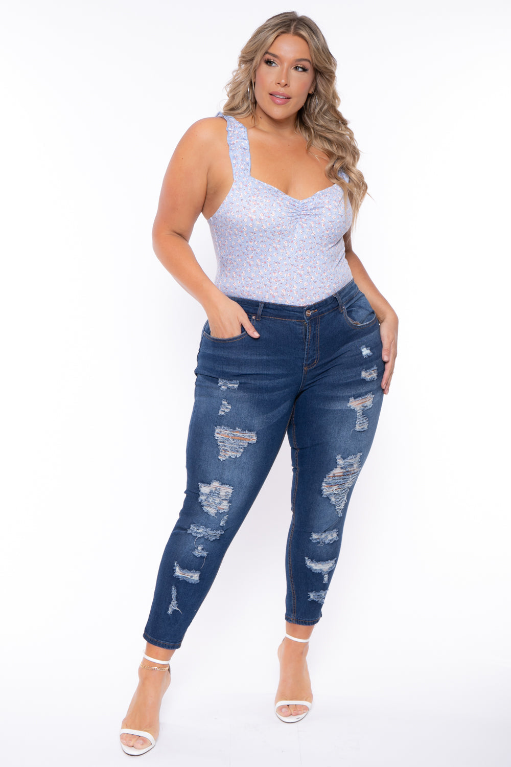 Doll House Bottoms Plus Size Tiana Distressed Jeans - Medium Wash