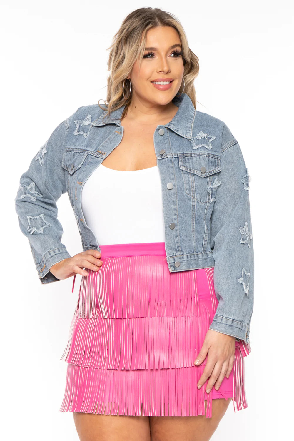 Jade By Jane Bottoms Plus Size Faux Leather Fringe Mini Skirt - Pink