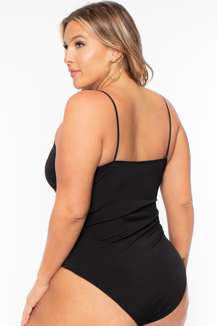Plus Size Cassandra Cut Out Lace Bodysuit - Black - Curvy Sense