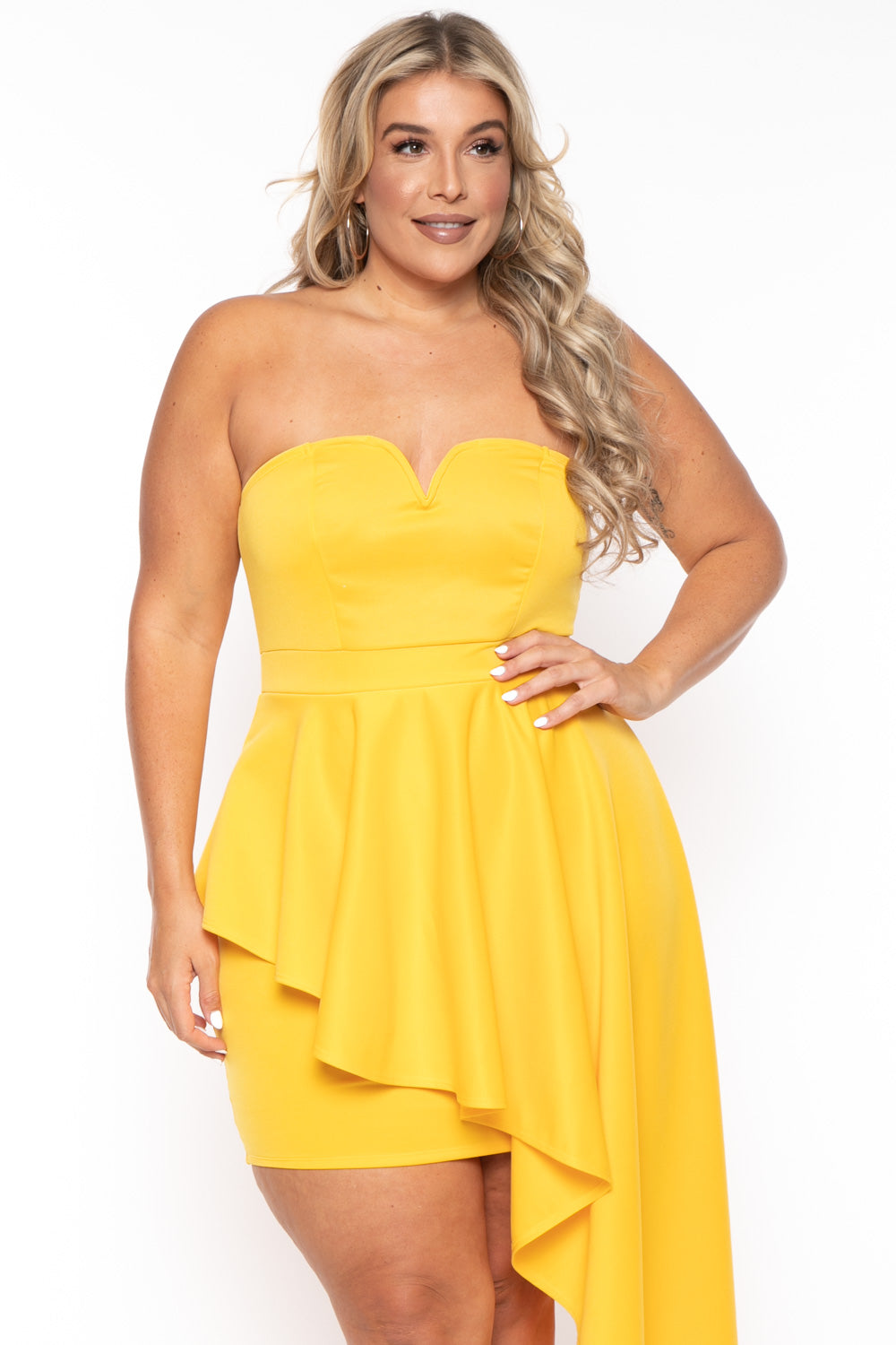 Curvy Sense Dresses Plus Size Amara Ruffle Bodycon Dress- Yellow