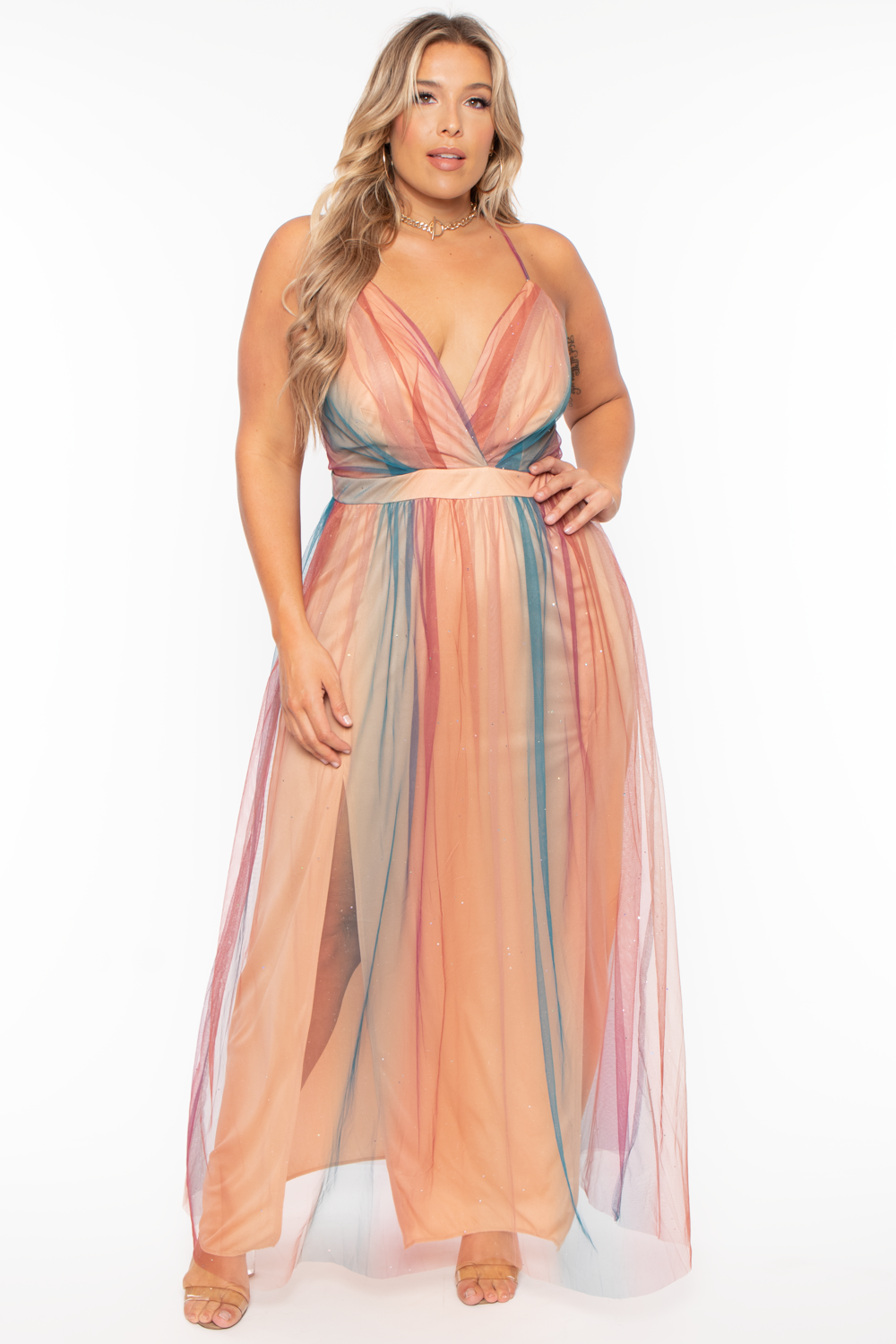 Plus Size Avianna Maxi Glitter Dress - Blush - Curvy Sense