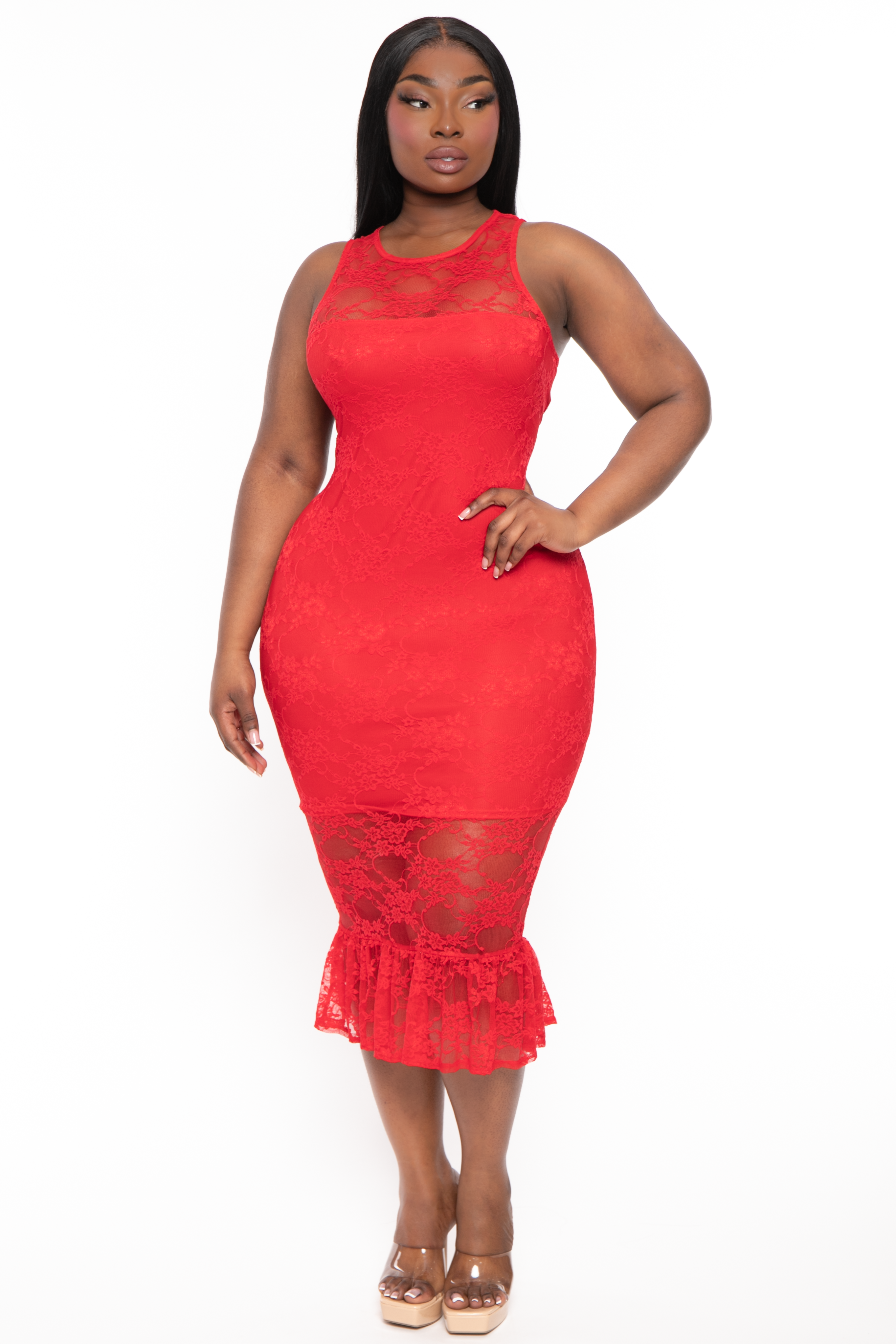 red lace plus size dress