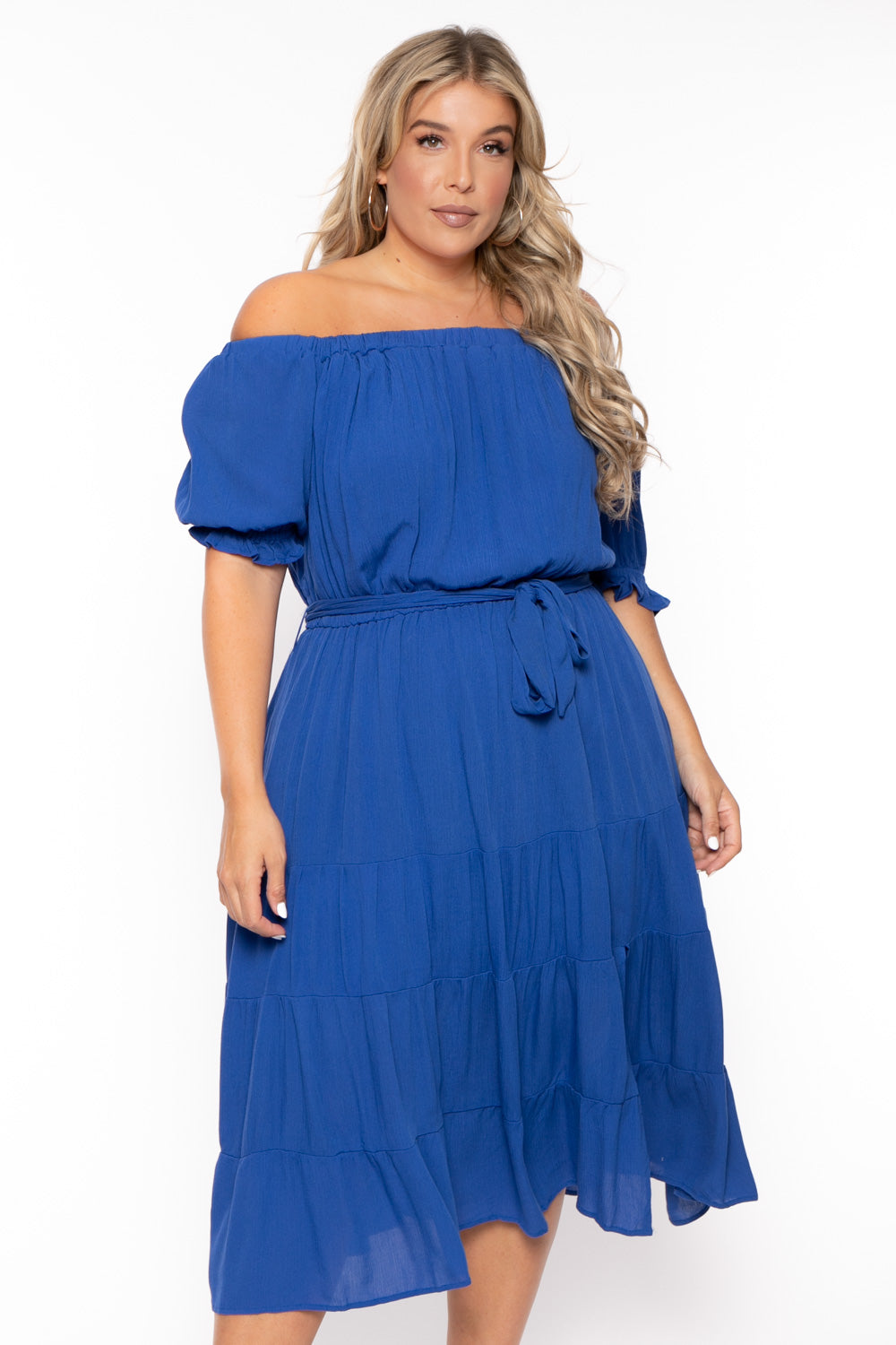 BY DESIGN Dresses Plus Size Daniela Off Shoulder Dress - Blue