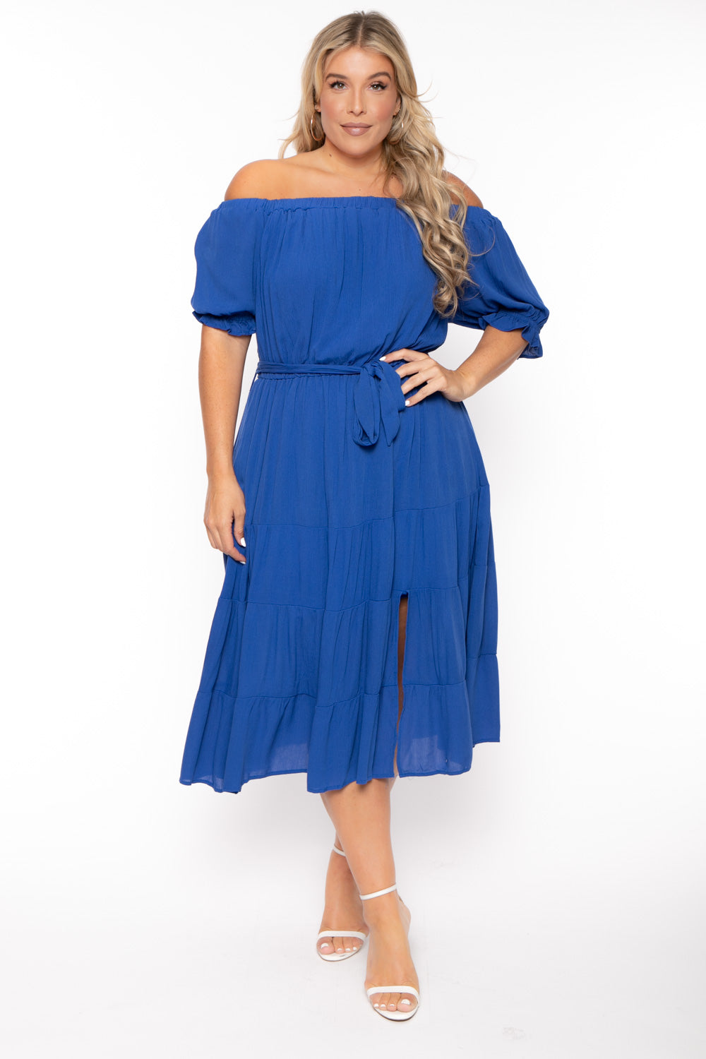 BY DESIGN Dresses 1X / Blue Plus Size Daniela Off Shoulder Dress - Blue