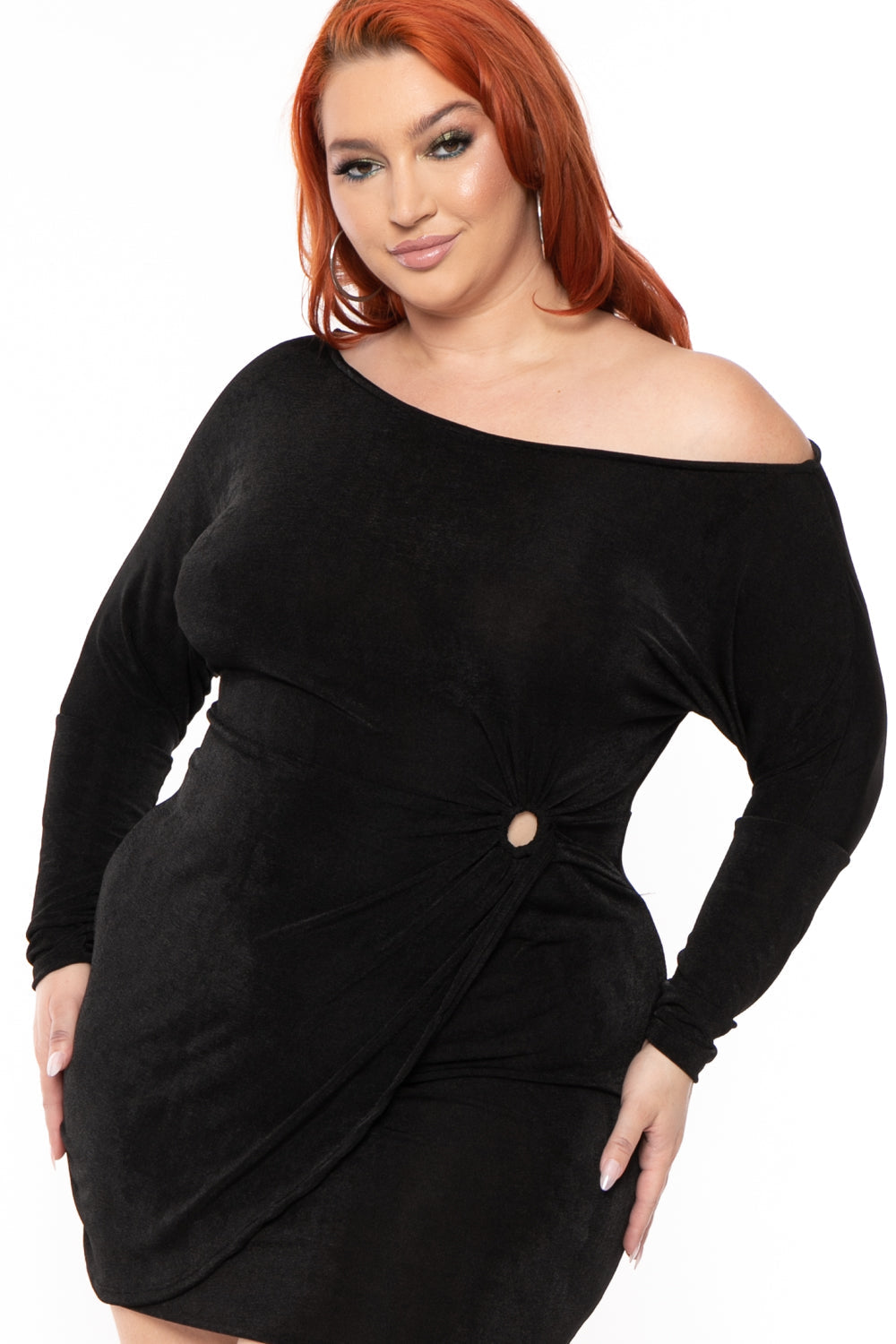 Curvy Sense Dresses 1X / Black Plus Size Kasandra  Slinky Dress - Black