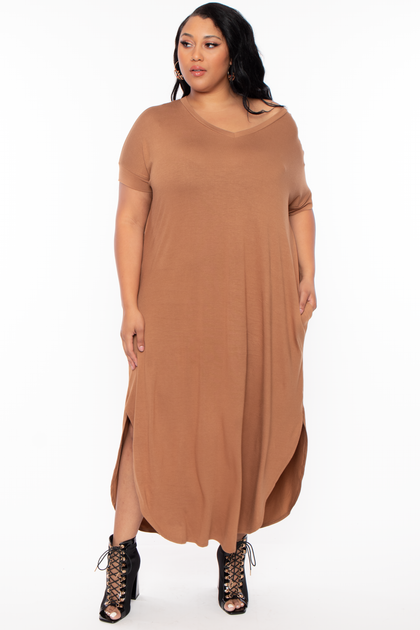 T-Shirt Dress - Camel – Curvy Sense