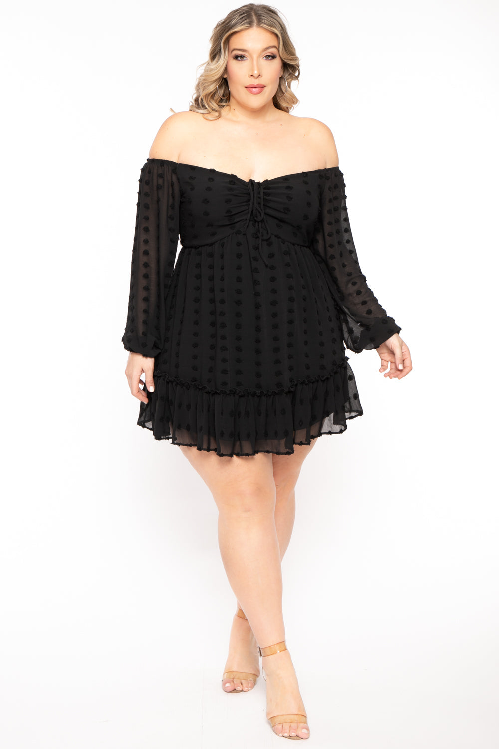 Curvy Sense Dresses Plus Size Zariah Chiffon Dot Dress  - Black