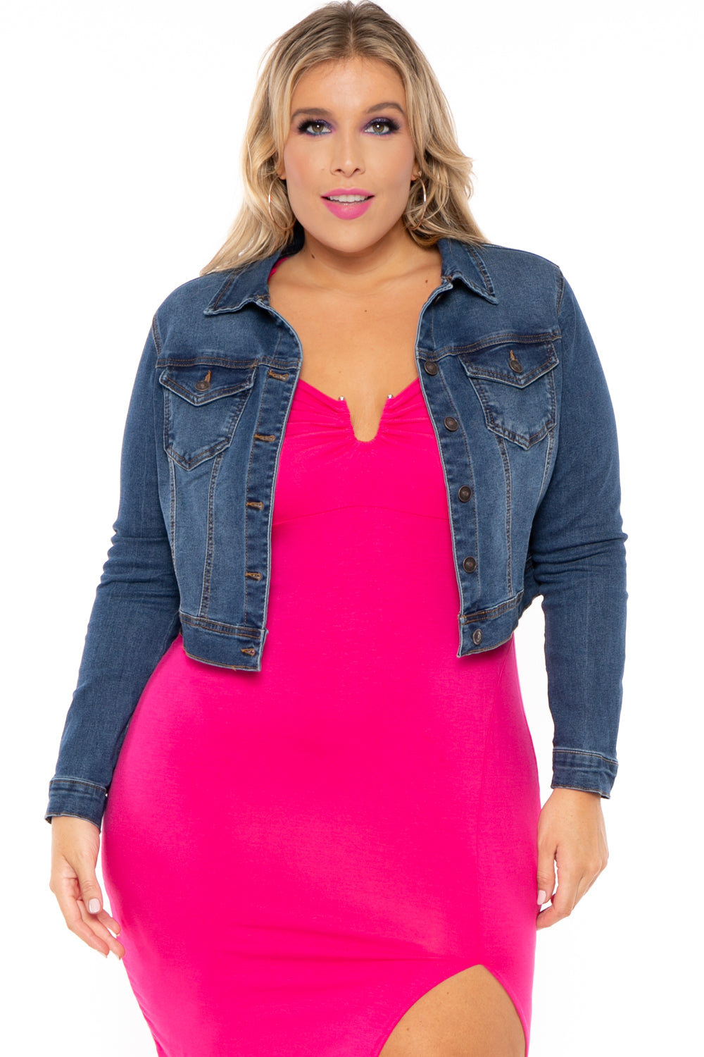 Plus Size Basic Denim Jacket Dark Wash - Main Image