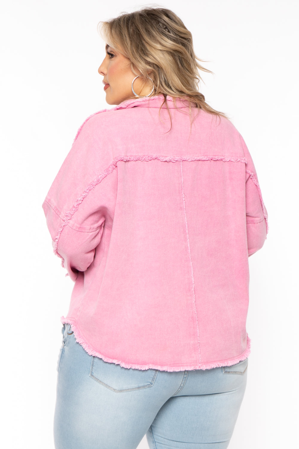 GEE GEE Jackets And Outerwear Plus Size Rhinestone Denim Jacket -  Pink