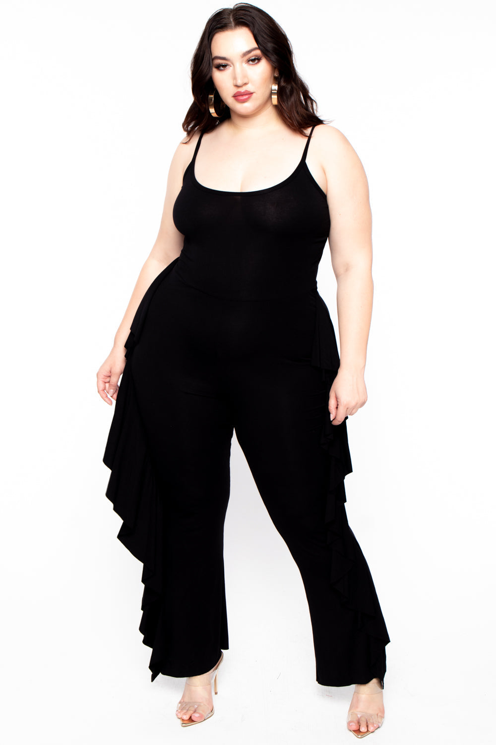 Plus Size Andrea Ruffled Jumpsuit - Black - Curvy Sense