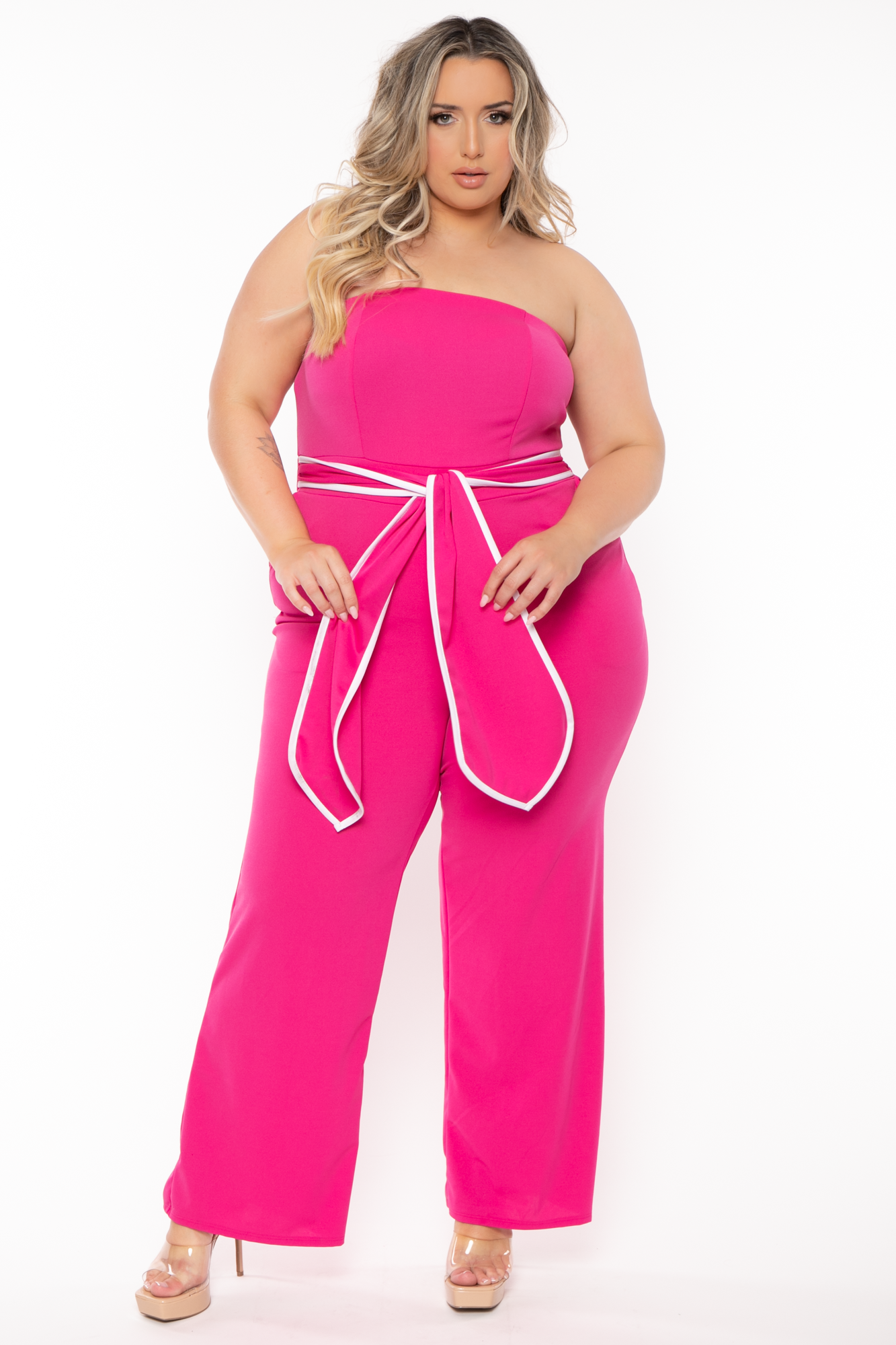 Plus Size Larisa Front Tie Jumpsuit Fuchsia