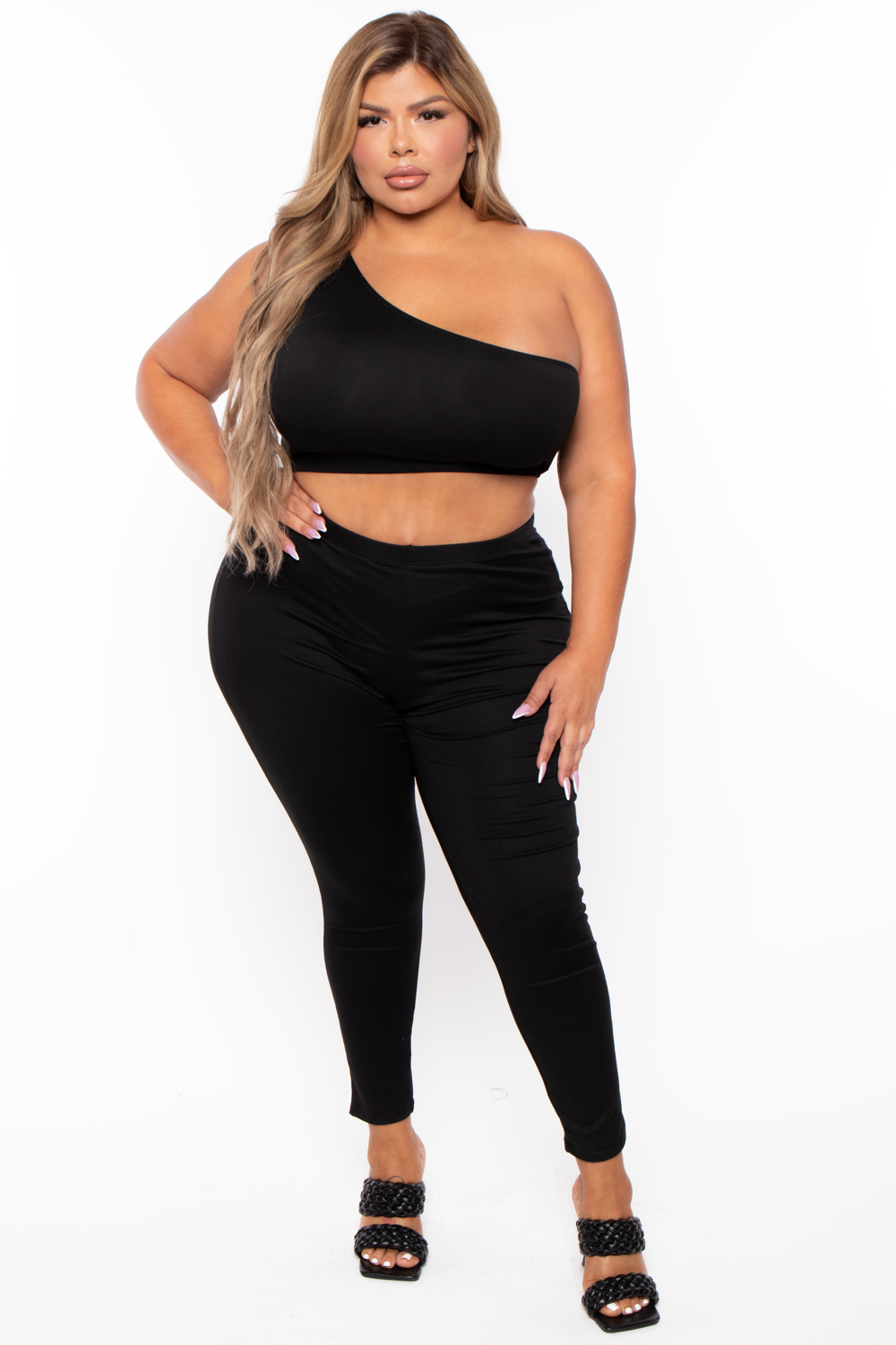 Plus Size Crop Top And Leggings Set Black