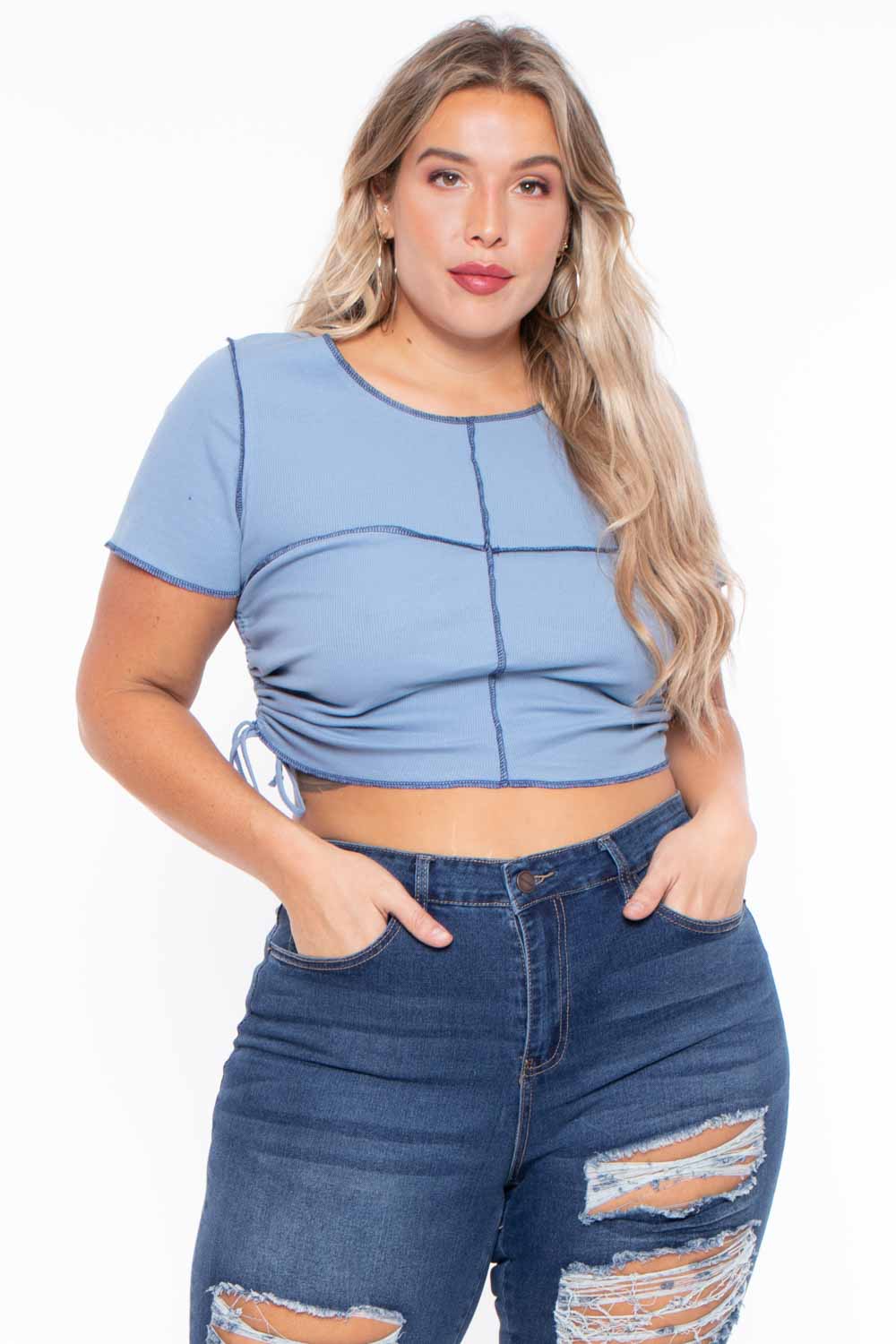 Plus Size Adria Ruched Top Blue - Main Image