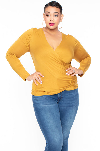 Plus Size Surplice Top Mustard Curvy Sense 