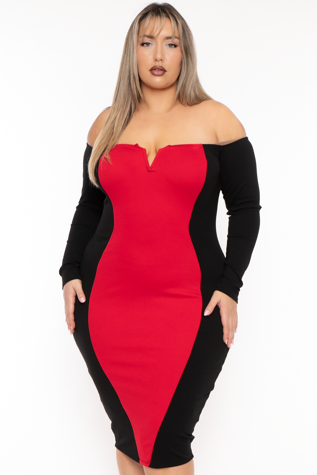 Plus Size Glitter Ruched Bodycon Dress- Red